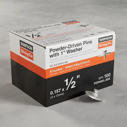 0.157” x 1/2” Knurled Simpson Strong-Tie PDPAWL Powder-Driven Pin with 1″ Washer, Box Count: 100