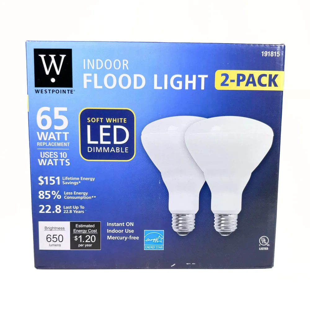 10 Watt Soft White LED Dimmable Indoor Flood Light 2 Pack