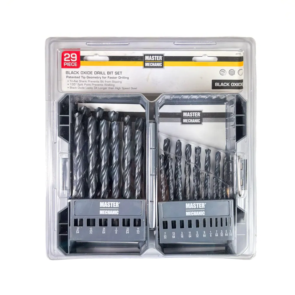 29 Piece Black Oxide Drill Bit Set 1/16 Inch To 1/2 Inch By 64Ths (POS)