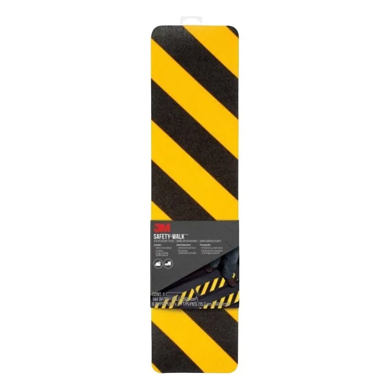 3M 613BY-T6X24 Caution Tread, 24 in L, 6 in W, Black/Yellow