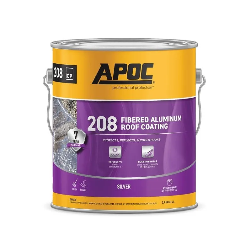 APOC AP-208 Series AP-2081 Fibered Aluminum Roof Coating, Bright Silver, 1 gal, Pail, Liquid (Pack of 4)
