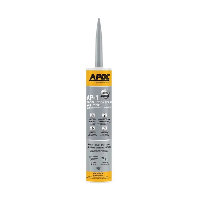 APOC GREEN-SEAL AP-1 Series AP-1000-7-61 Construction Sealant and Adhesive, Gray, Free-Flowing Paste, 10 oz, Tube (Pack of 12)