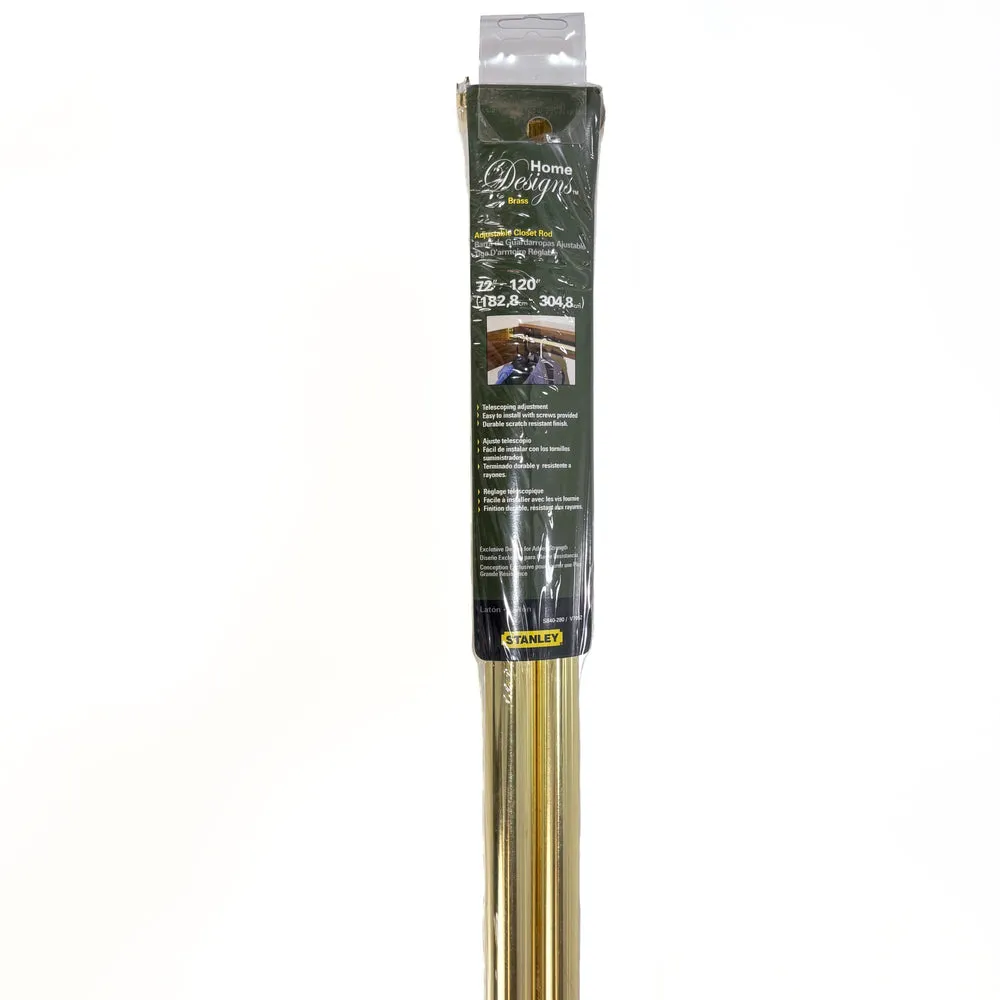 Adjustable Closet Rod With Ends 72 Inch To 120 Inch Brass Plated Steel (POS)