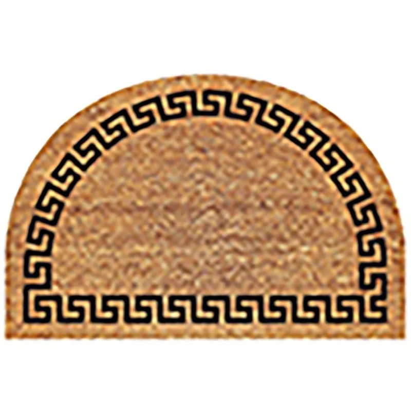 Americo Home 77FLGKY023 Door Mat, 24 in L, 36 in W, Semi-Circle, Greek Key Pattern, Coir Surface, Black/Brown/Tan