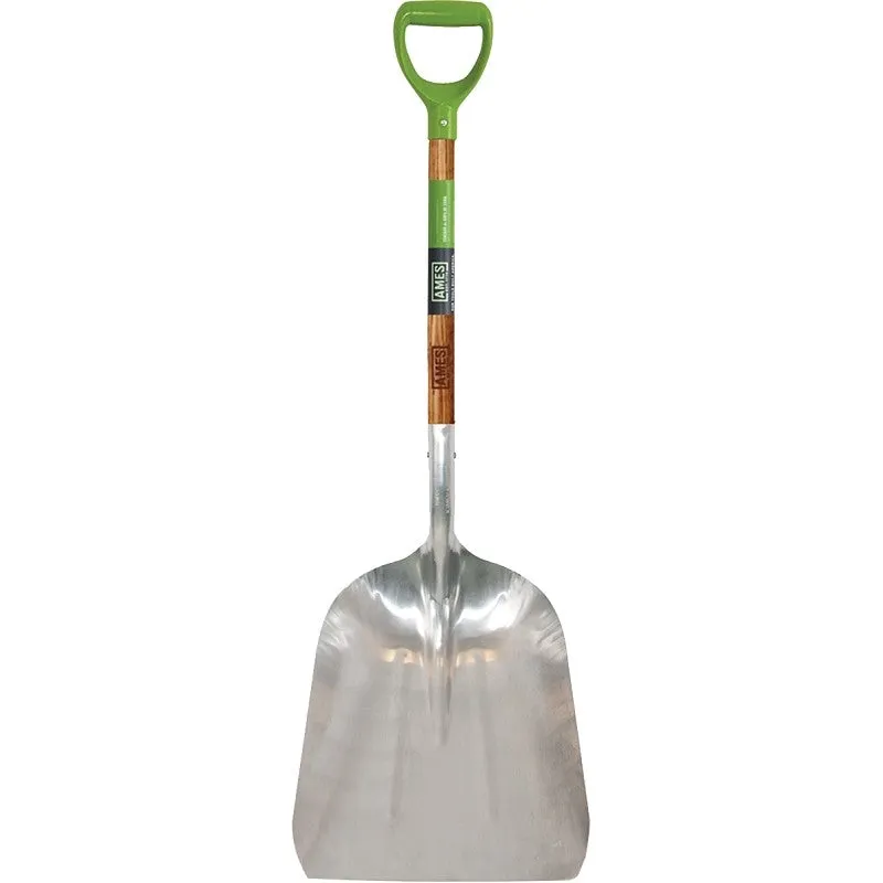 Ames 2672100 Scoop Shovel, 15 in W Blade, 11-1/4 in L Blade, Aluminum Blade, Hardwood Handle, D-Shaped Handle