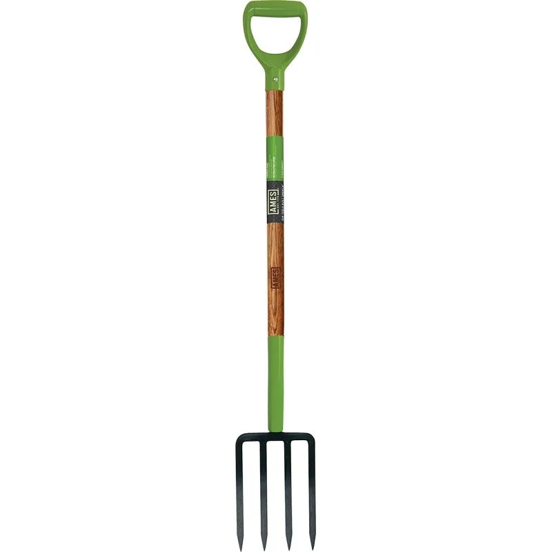 Ames 2826200 Spading Fork, 6-5/8 in W Tine, 10-1/2 in L Tines, Diamond Shaped Tine, 4-Tine, Steel Tine, Hardwood Handle