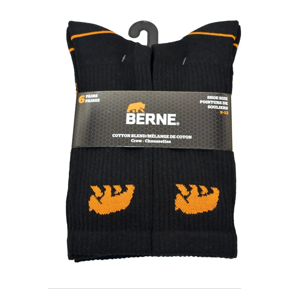 BERNE Black Cotton Blend All Purpose Crew Socks – 6 Pack