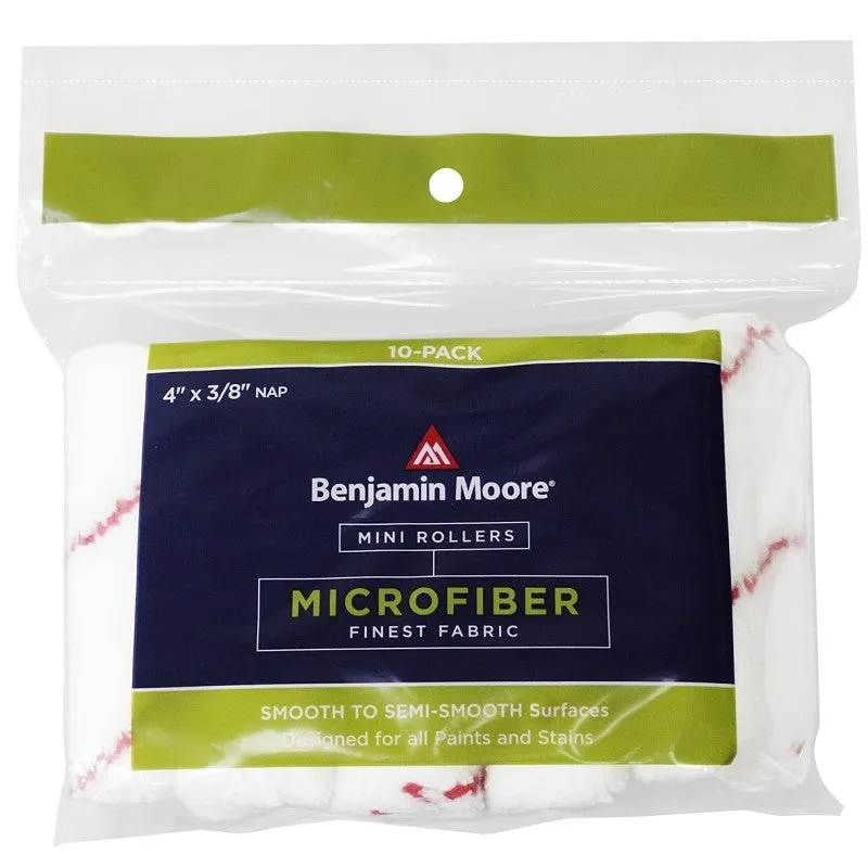 Benjamin Moore U66201-018 Mini Roller Cover, 3/8 in Thick Nap, 4 in L, Microfiber Cover, Red/White