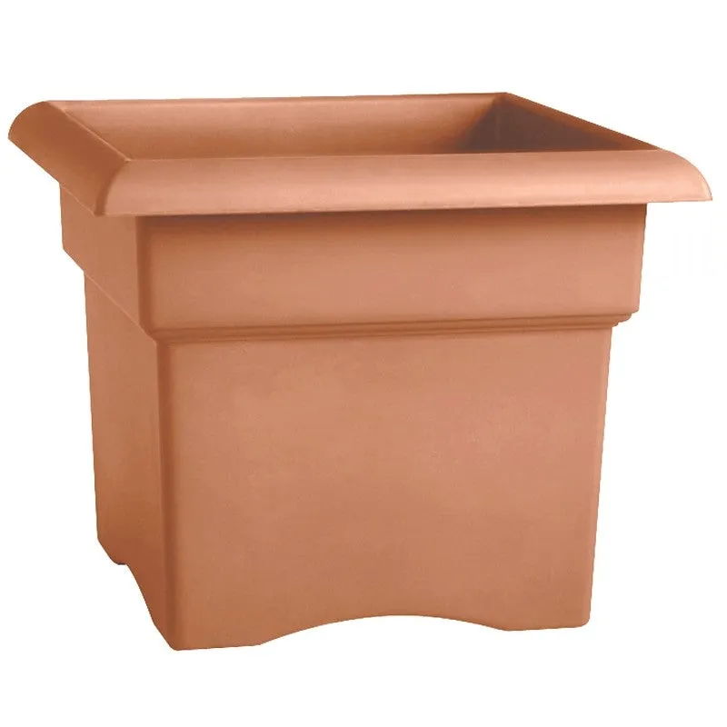 Bloem 57018C Square Deck Box Planter, 14.3 in H, 18 in W, 18 in D, Square, Veranda Design, Plastic/Resin, Terra Cotta