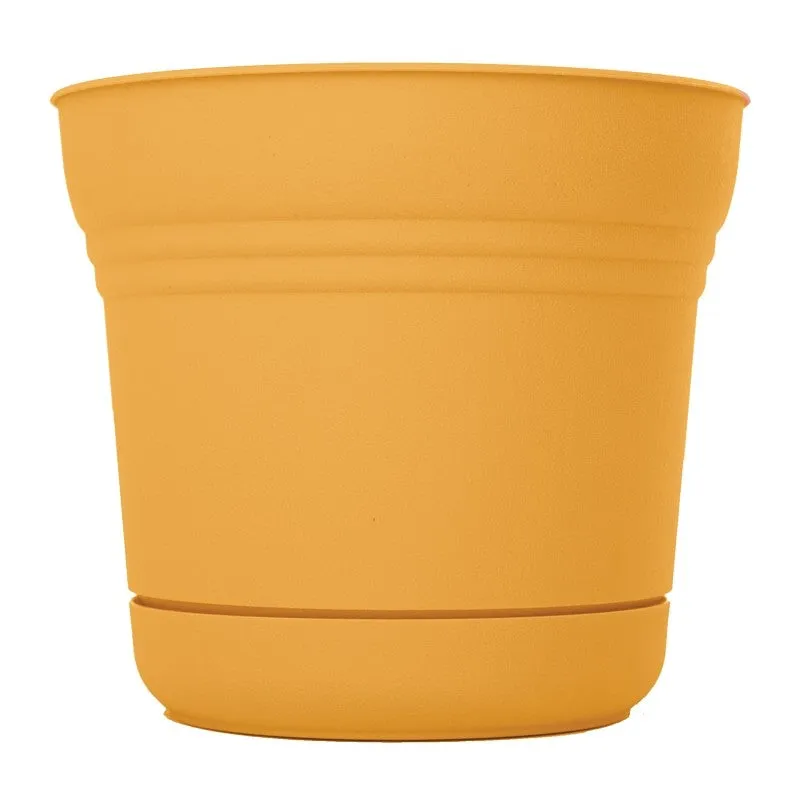 Bloem SP1223 Planter, 12 in Dia, 10.8 in H, 12.3 in W, Saturn Design, Earthy Yellow, Matte