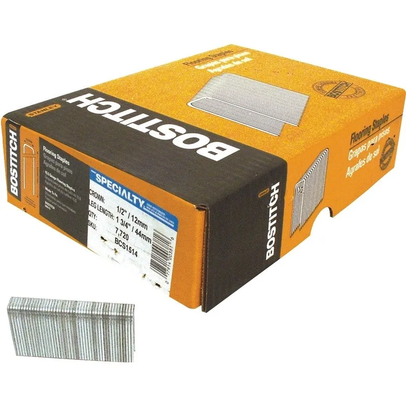 Bostitch BCS1514 Flooring Staple, 1/2 in W Crown, 1-3/4 in L Leg, 15-1/2 Gauge, Steel