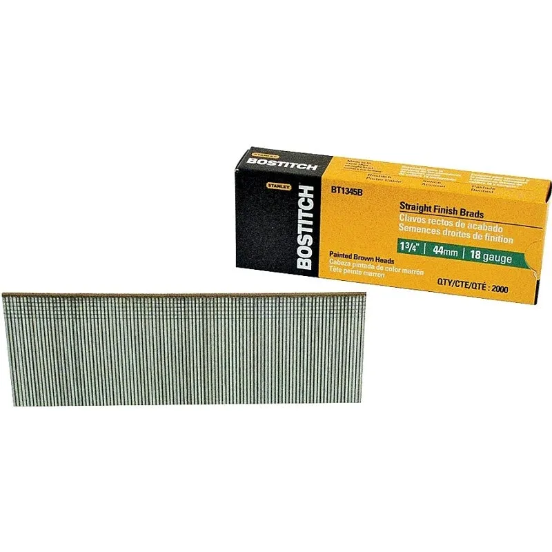 Bostitch BT1345B Nail, Glue Collation, 1-3/4 in L, 18, Steel, Coated, Brad Head, Smooth Shank, 1000/PK