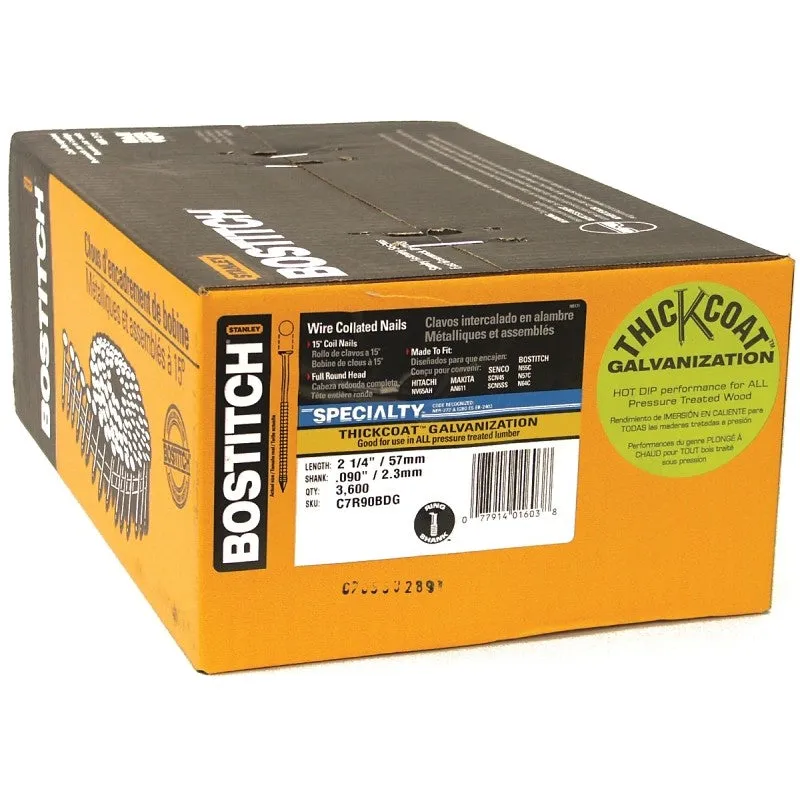 Bostitch C7R90BDG Siding Nail, 2-3/16 in L, Steel, Thickcoat, Full Round Head, Ring Shank
