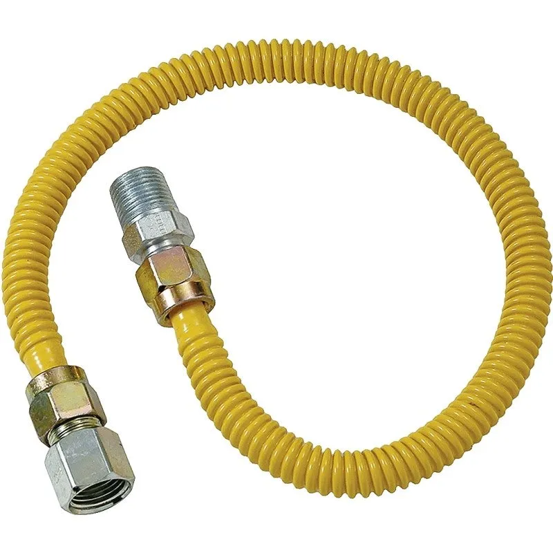 BrassCraft ProCoat Series CSSD54-24P Gas Connector, 24 in L, 1/2 x 1/2 in, Stainless Steel, -40 to 150 Temperature