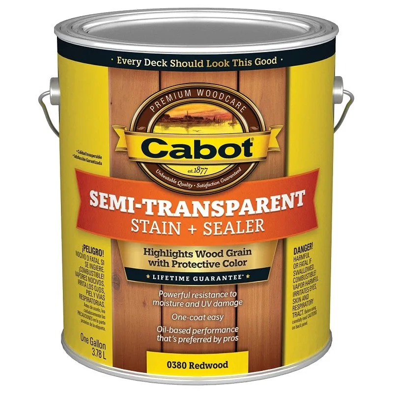 Cabot 140.0000380.007 Semi Transparent Stain, Redwood, Liquid, Oil Base, 1 gal (Pack of 4)