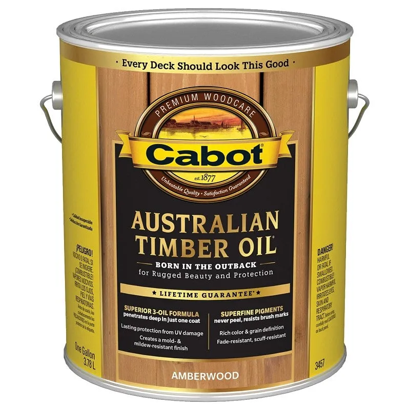 Cabot 140.0003457.007 Australian Timber Oil, Flat, Amberwood, Liquid, 1 gal (Pack of 4)