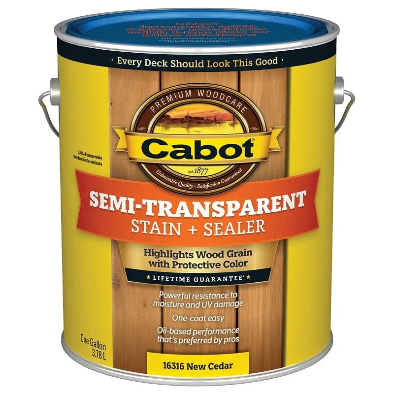 Cabot 16300 Series 140.0016316.007 Exterior Stain, Semi-Transparent, New Cedar, Liquid, 1 gal (Pack of 4)