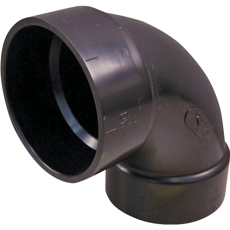 Canplas 102254LBC Sanitary Pipe Elbow, 4 in, Hub, 90 deg Angle, ABS, Black