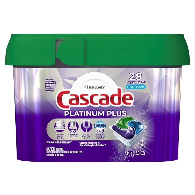 Cascade Platinum Plus ActionPacs Series 80798637 Dishwasher Detergent, 14.7 oz Box, Pod, Fresh
