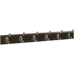 Coat & Hat Hook Rail 27 Inch 6 Satin Nickel Hooks Walnut Finish Wood Rail