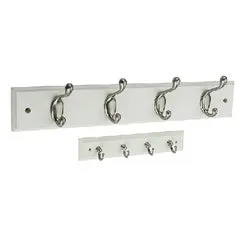 Coat and Hat Hook Rail 18 Inch Plus 8-3/4 Inch Key Tidy Combo Pack White With Satin Nickel Hooks