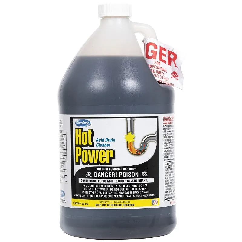 ComStar Hot Power 30-145 Drain Cleaner, Liquid, Amber, Sharp, 1 gal Bottle (Pack of 4)