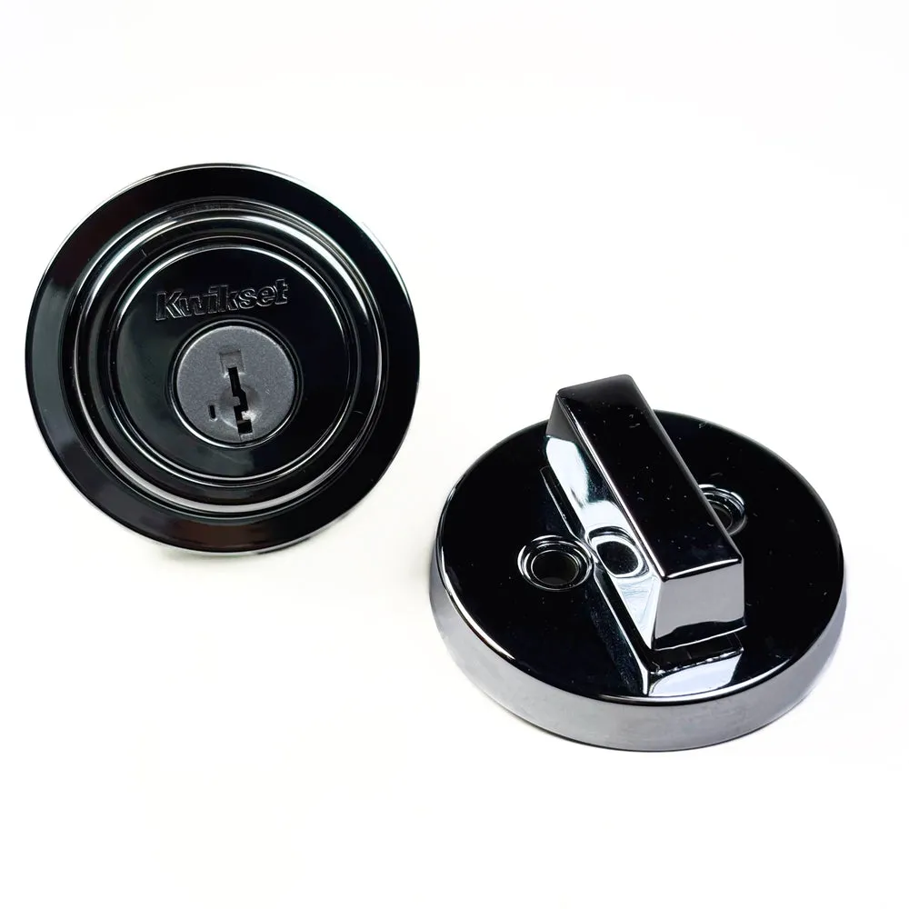 Contemporary Round Single Cylinder Smartkey Deadbolt Polished Chrome Square Corner Latch