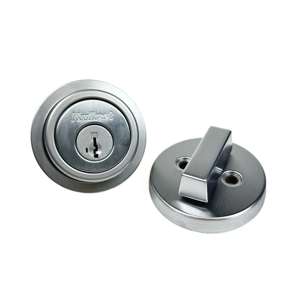 Contemporary Round Single Cylinder Smartkey Deadbolt Satin Chrome Square Corner Latch