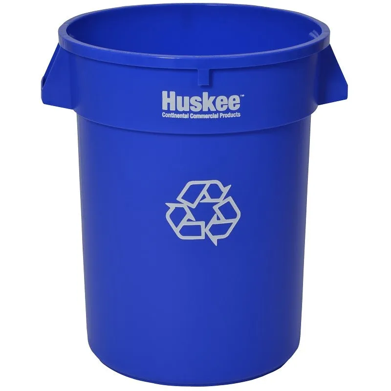 Continental Commercial Huskee 3200-1 Recycling Receptacle, 32 gal, Plastic, Blue, 22 in Dia x 27-3/8 in L Dimensions