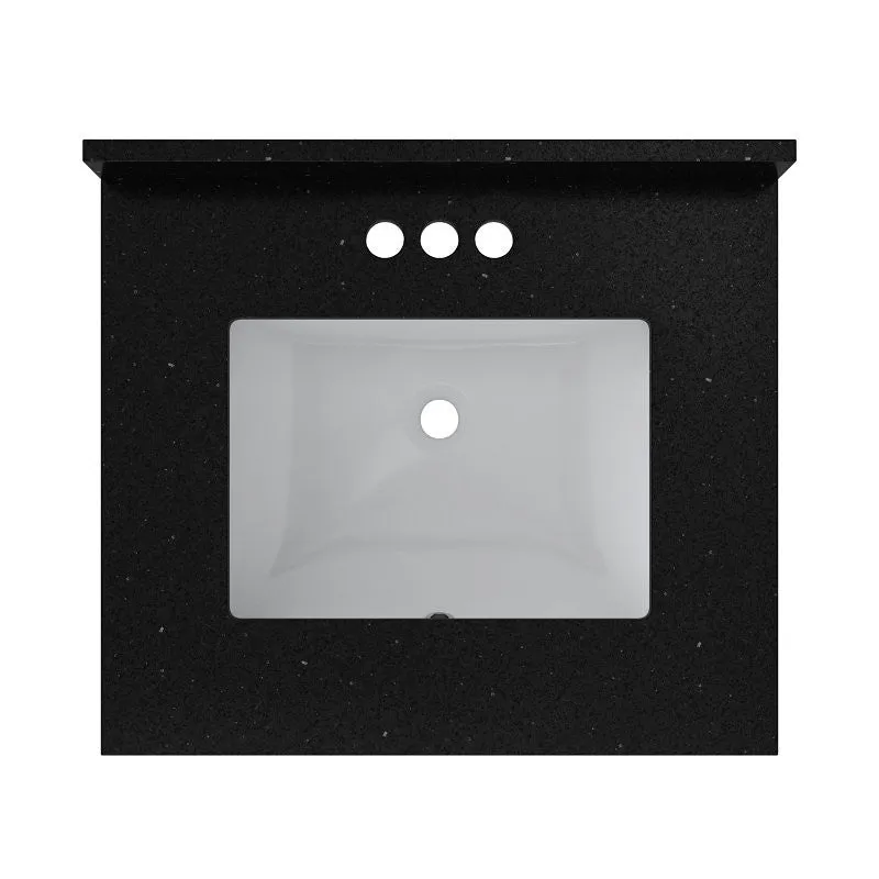Craft + Main QZ25224BGR Vanity Top, 22 in OAL, 25 in OAW, Ceramic/Quartz, Black Galaxy, Undermount Sink, 1-Bowl