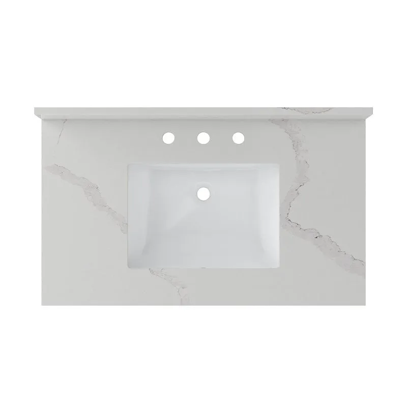 Craft + Main QZ37228CBR Vanity Top, 22 in OAL, 37 in OAW, Ceramic/Quartz, Calacatta Bianco, Undermount Sink, 1-Bowl