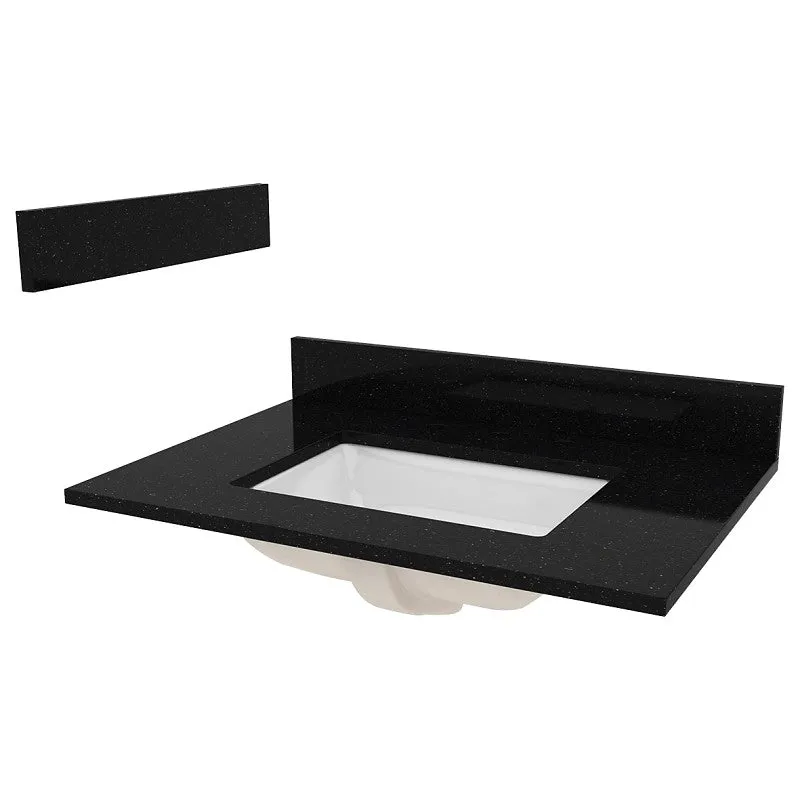 Craft + Main ST31228BGR Vanity Top, 31 in OAL, 22 in OAW, Granite/Vitreous China, Black Galaxy, 1-Bowl