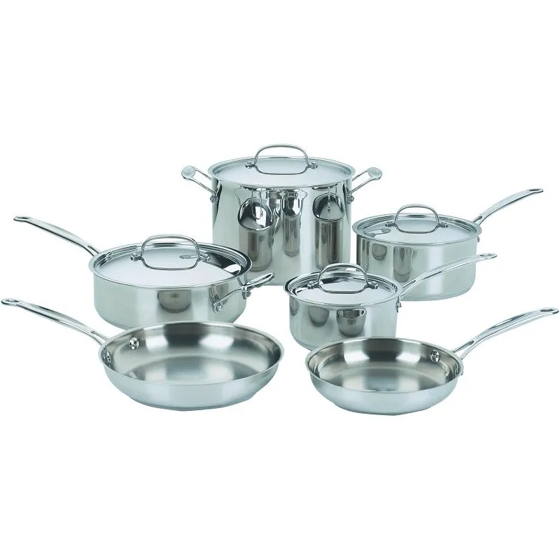 Cuisinart Chef’s Classic 77-10 Cookware Set, Stainless Steel, Polished Mirror, 10-Piece