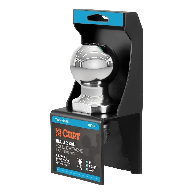 Curt 40064 Trailer Ball, 2 in Dia Ball, 3500 lb Gross Towing, 160 ft-lb Tongue Load, Steel, 1-3/4 in Shank Length, 1/PK