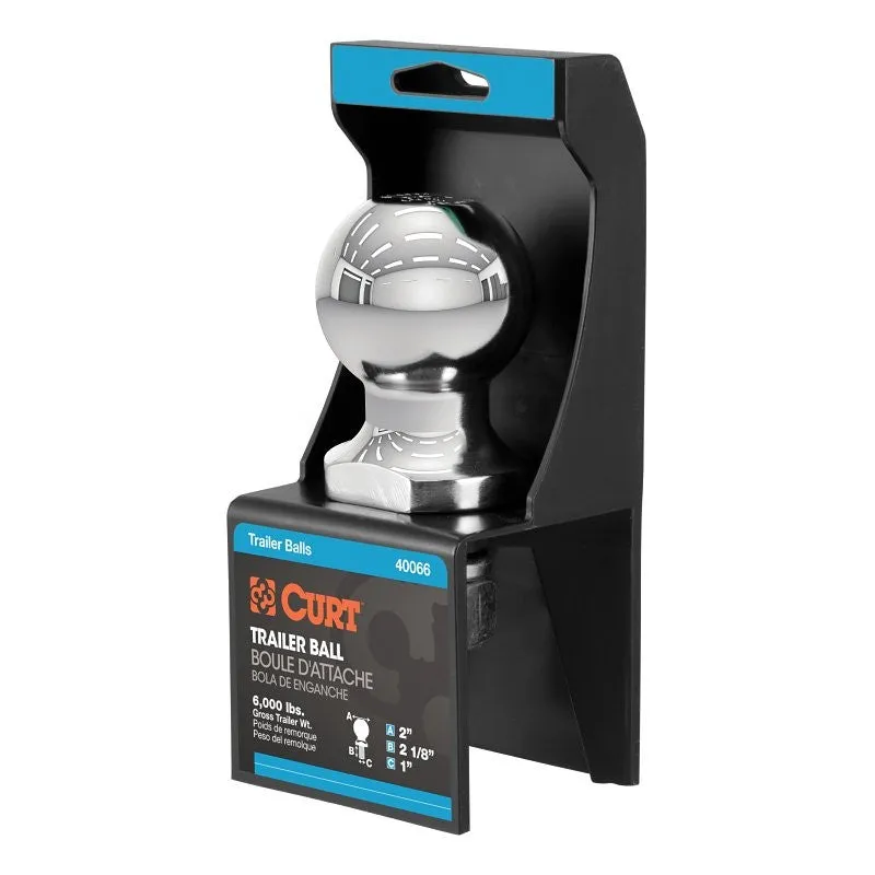 Curt 40066 Trailer Ball, 2 in Dia Ball, 1 in Dia Shank, 6000 lb Gross Towing, Steel, 2-1/8 in Shank Lenght