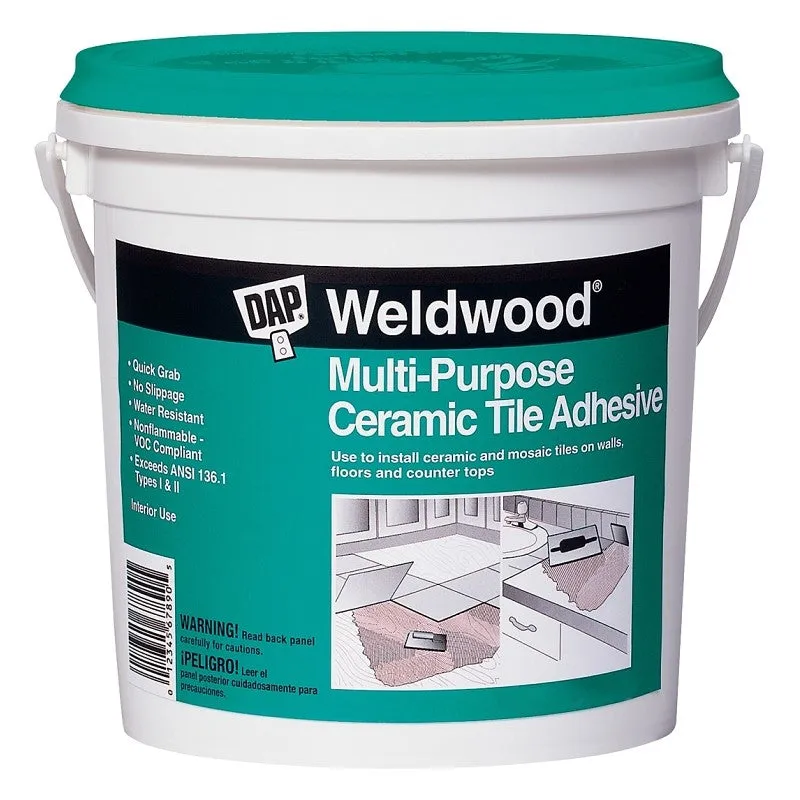 DAP 7079825190 Ceramic Tile Adhesive, White, 1 qt Pail