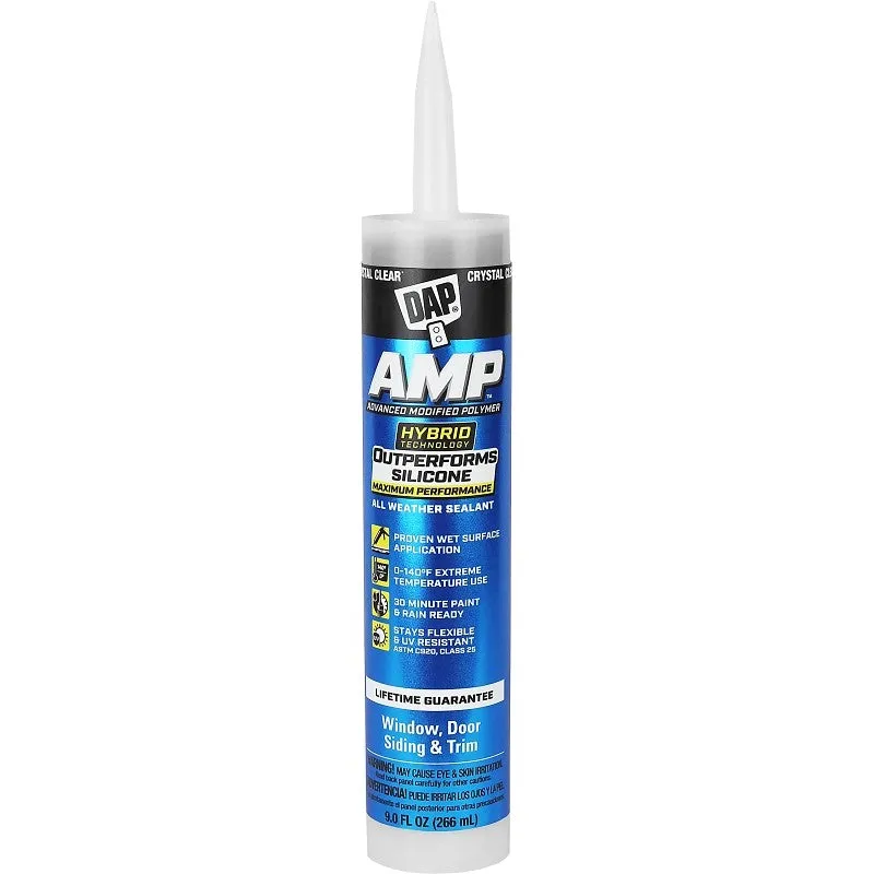 DAP AMP 7079800761 Advanced Sealant Caulk, Clear, 30 to 60 min Curing, 0 to 140 deg F, 9 oz Cartridge