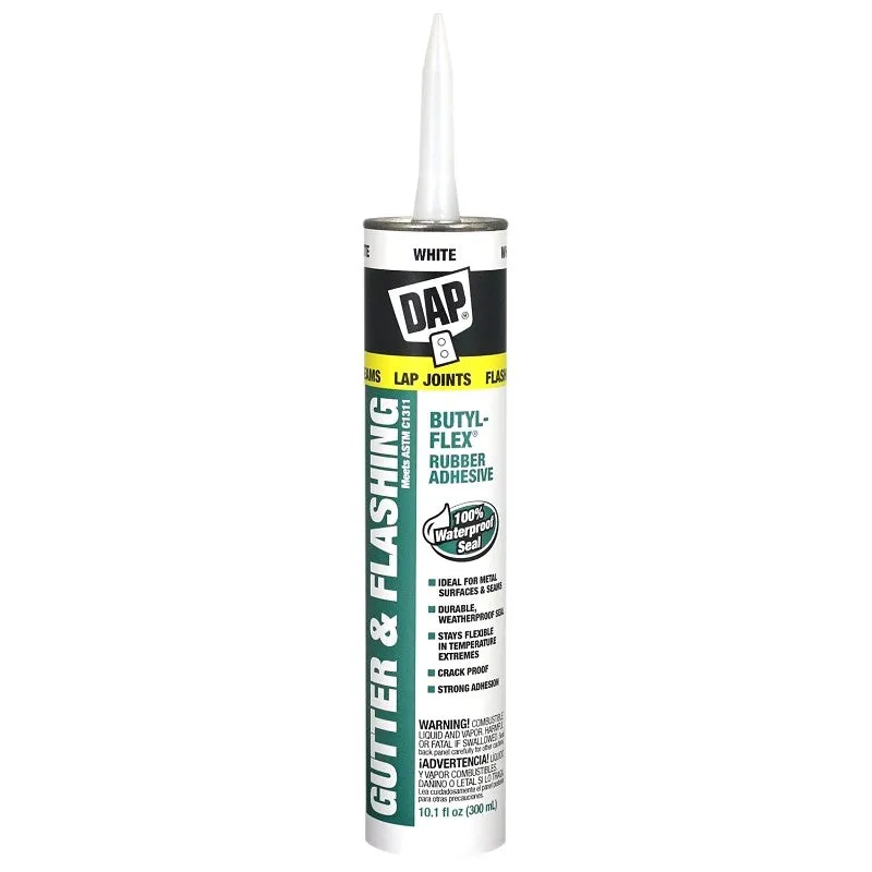 DAP Butyl-Flex 18184 Gutter and Flashing Sealant, White, Paste, Strong Solvent Odor/Scent (Pack of 12)