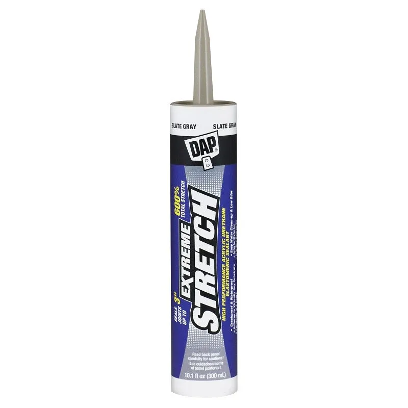 DAP EXTREME STRETCH 7079818710 Premium Elastomeric Sealant, Gray, 24 hr Curing, 40 to 100 deg F, 10.1 fl-oz Cartridge (Pack of 12)