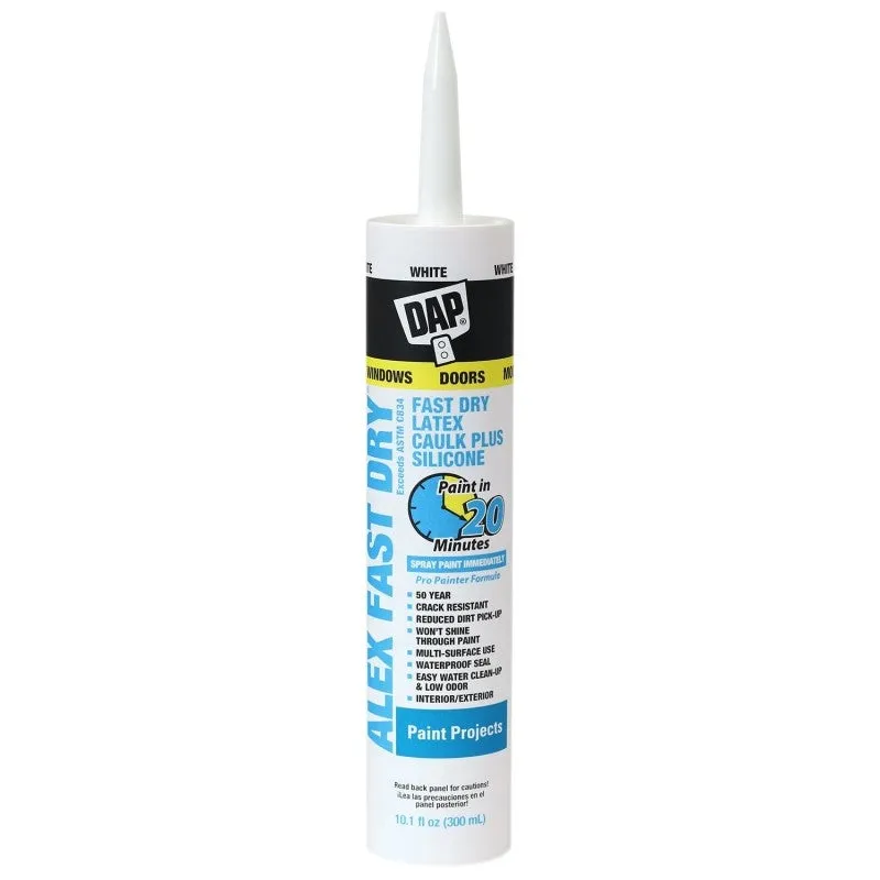 DAP FAST DRY 18425 Acrylic Latex Caulk, White, 24 hr Curing, 10.1 fl-oz, Cartridge (Pack of 12)