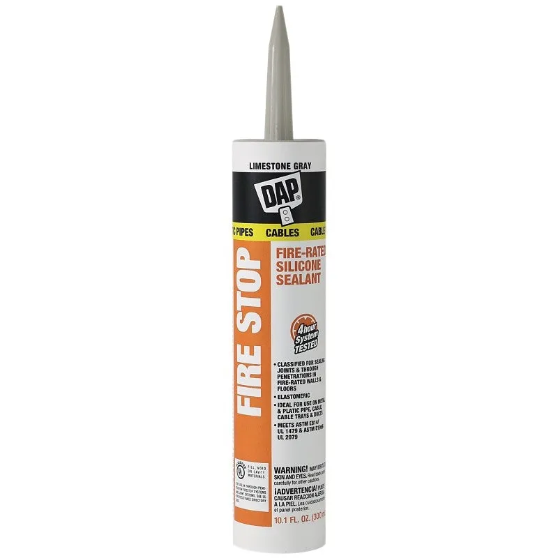 DAP Fire Stop 18806 Silicone Sealant, Limestone Gray, 40 to 110 deg F, 10.1 oz Cartridge