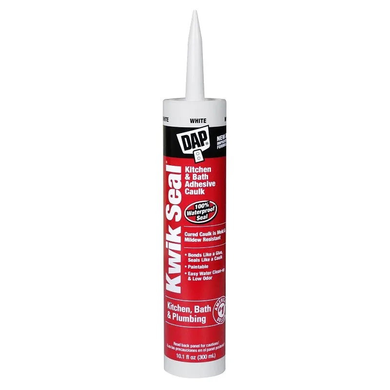 DAP KWIK SEAL 18032 Adhesive Caulk, White, -20 to 150 deg F, 10.1 oz Cartridge (Pack of 12)