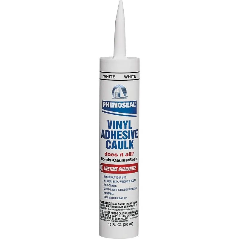 DAP PHENOSEAL 00005 Vinyl Adhesive Caulk, White, 48 hr Curing, -20 to 180 deg F, 10 oz Cartridge (Pack of 12)