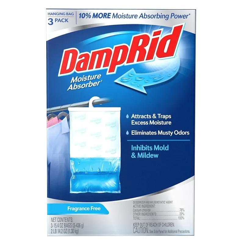 DampRid FG83FFESB Hanging Moisture Absorber, 15.4 oz, Bag, Solid, Fragrance Free (Pack of 4)