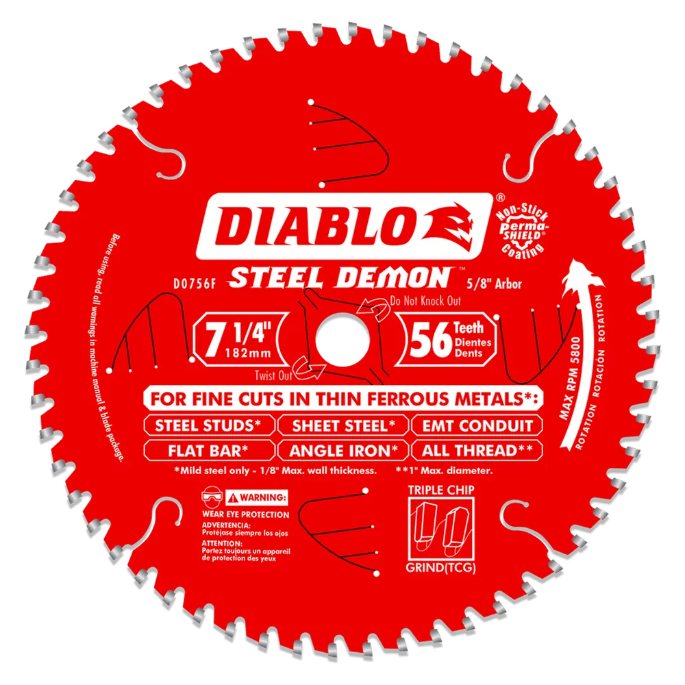 Diablo D0756F 7-1/4″ x 56-Teeth Steel Demon™ Carbide Saw Blade for Thin Metal