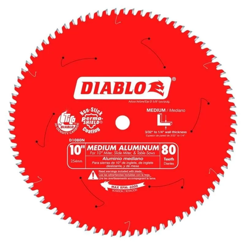 Diablo D1080N 10in x 80 -Teeth Saw Blade for Medium Aluminum