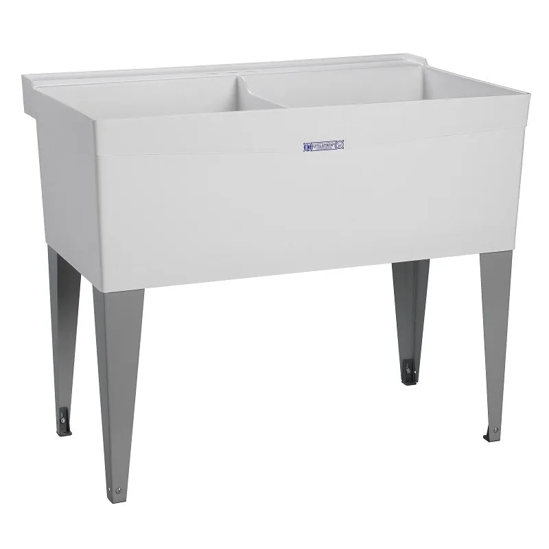 ELM UTILATUB Series 27F Laundry Tub, 38 gal Capacity, 2-Deck Hole, 40 in OAW, 34 in OAD, 24 in OAH, Thermoplastic