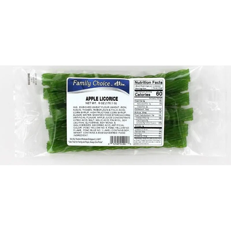 Family Choice 1001 Licorice, Apple Flavor, 6 oz (Pack of 12)