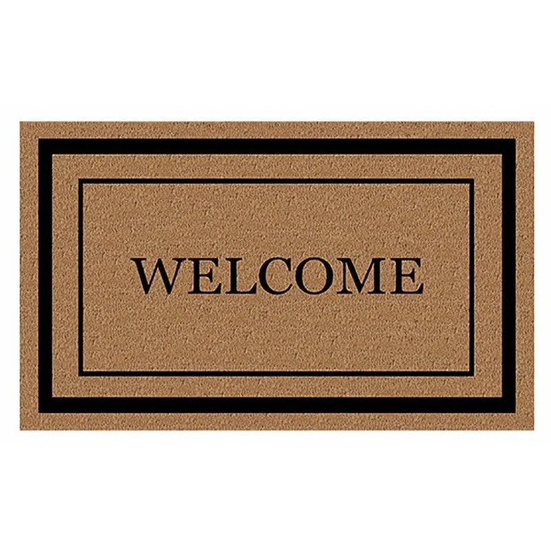 Fanmats 58773 Door Mat with Border, 30 in L, 18 in W, Black Flocked Pattern, Coir Surface