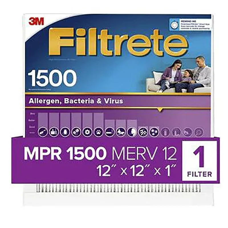 Filtrete 2010-4 Air Filter, 12 in L, 12 in W, 12 MERV, 1500 MPR, For: Air Conditioner, Furnace and HVAC System (Pack of 4)